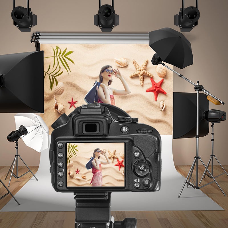 Baocicco 7x5ft Sand Beach Backdrop Starfish Shell Backdrops Shell Starfish Background Summer Holiday Siesta Photography Background Tropical Happy Birthday Party Photo Shooting Booth Studio Video Props - Image 3